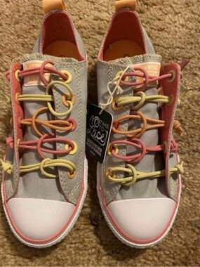 NWT Converse Kids Gray Canvas Sneakers with Pink and Yellow Accents